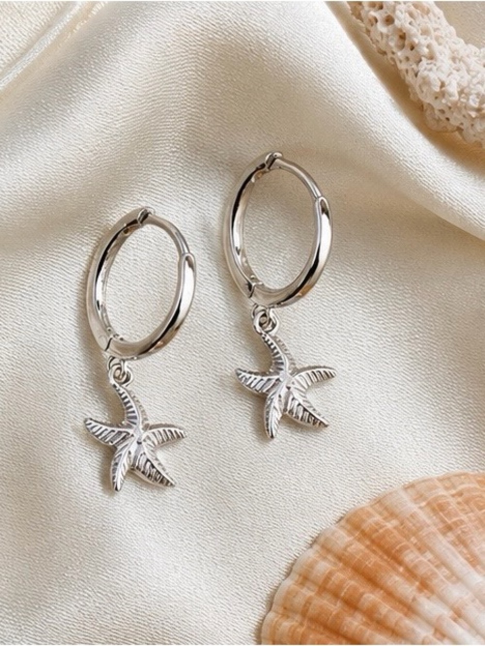 Coastal Luxe 925 Sterling Silver Starfish Huggie Earrings